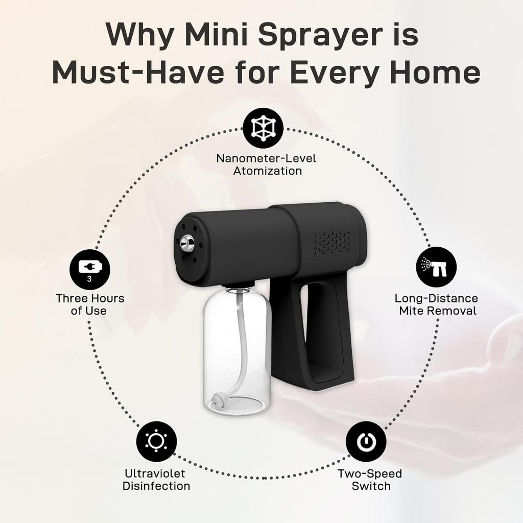Professional Disinfectant Fogger Machine, 380ml Wireless Fine Particle Sprayer Gun Handheld Sanitizer Fogger, Blue Light Foggers for Touchless