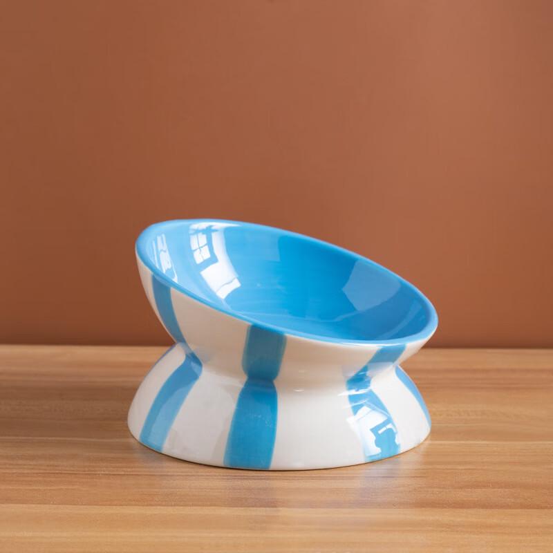High-Foot Striped Cat Food Bowl