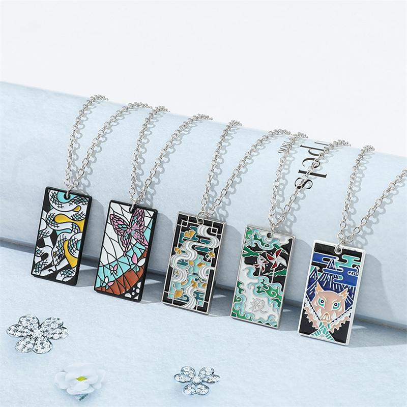 Demon Slayer Anime Enamel Pendant Necklace Unisex Cosplay Jewelry Agatsuma Zenitsu Hashibira Inosuke Character Props