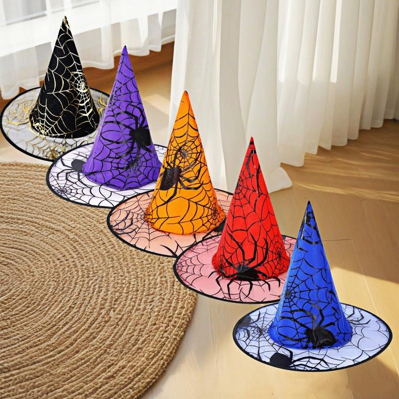 Halloween Hat Children Adult Masquerade Dress Up Magician Bronzing Spider Hat Halloween Party Witch Hat Favor