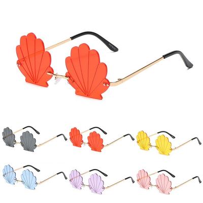 Lunettes de Soleil Sans Monture Forme Coquillage Lunettes Unique Tendance Verres Océan Forme Fleur Métal Durable Lunettes de Soleil Métal pour Accessoires Photo Fête