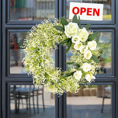 Simulation Flower White Rose Wreath Wedding Scene Arrangement Outdoor Garden Pendant