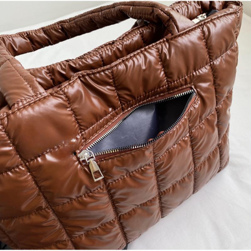 Winter-Umhängetasche für Mädchen, große Kapazität, glänzende Oberfläche, einfarbig, schlichter Stil, zum Einkaufen, Reisen, Arbeiten, Aufbewahrungstasche