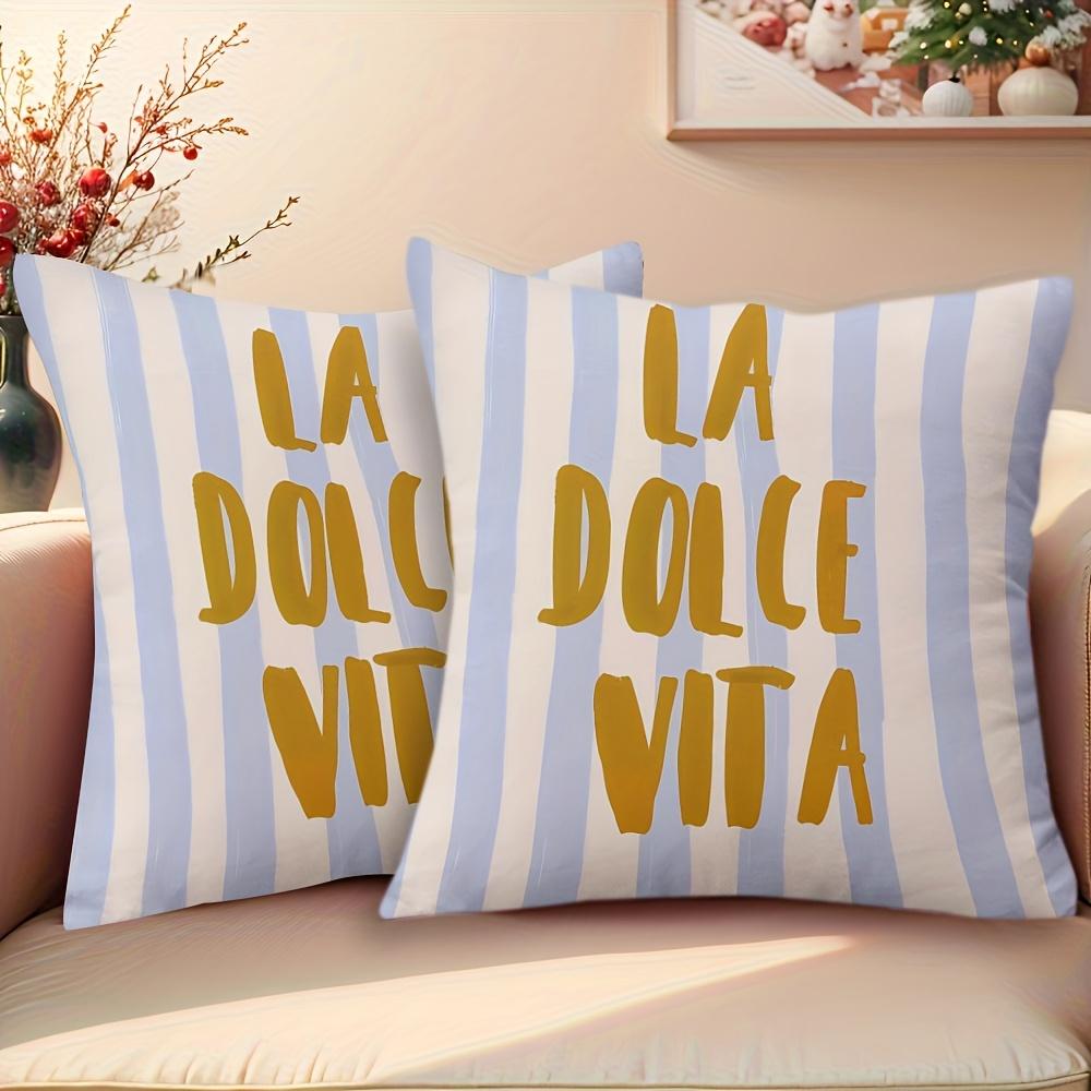 2D Flat-2pcs Striped Letter Print Decorative Throw Pillow Covers, No Inserts Included Sofa chair cushion cover