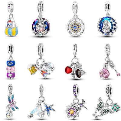100% Copper Colorful Dragonfly Lotus Crystal Pendant Pink Hollow Heart-Shaped Charms Beads Fit Diy Bracelet Jewelry