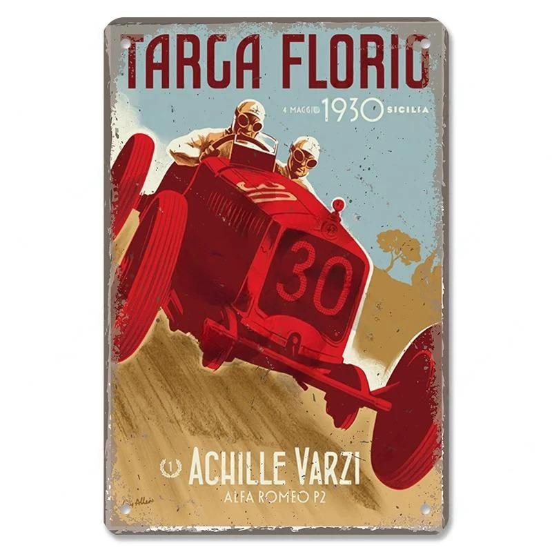 Vintage Metal Tin Signs Racing Car Plaque Decor F1 Racetrack Metal Poster Wall Art for Garage