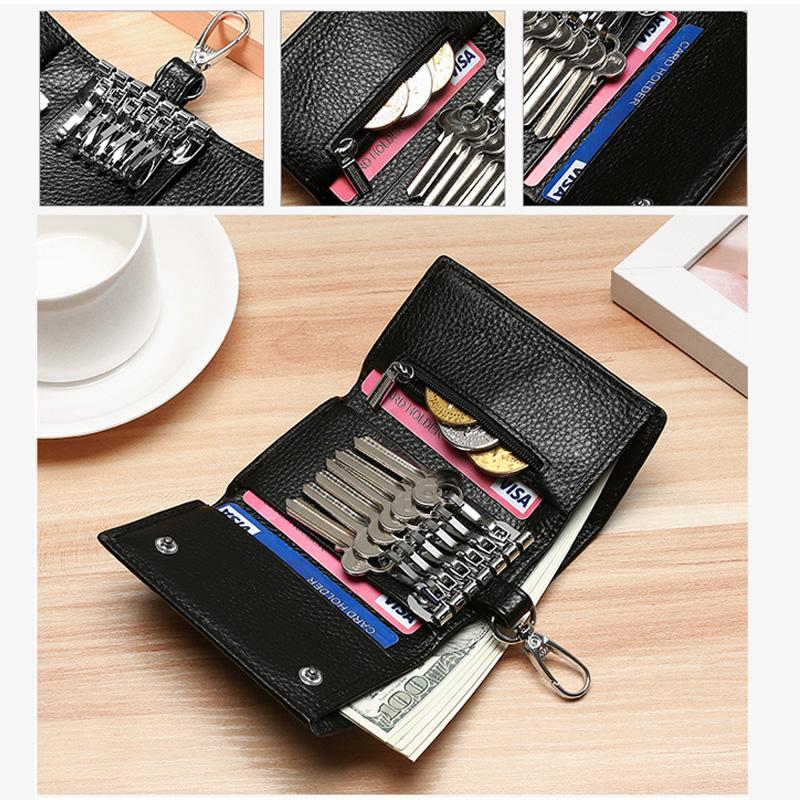 Porte-clés Portefeuille en Cuir Véritable Unisexe - Organisateur de Clés de Voiture/Maison avec Emplacements pour Cartes, Petit Sac Porte-clés (Cadeau prêt