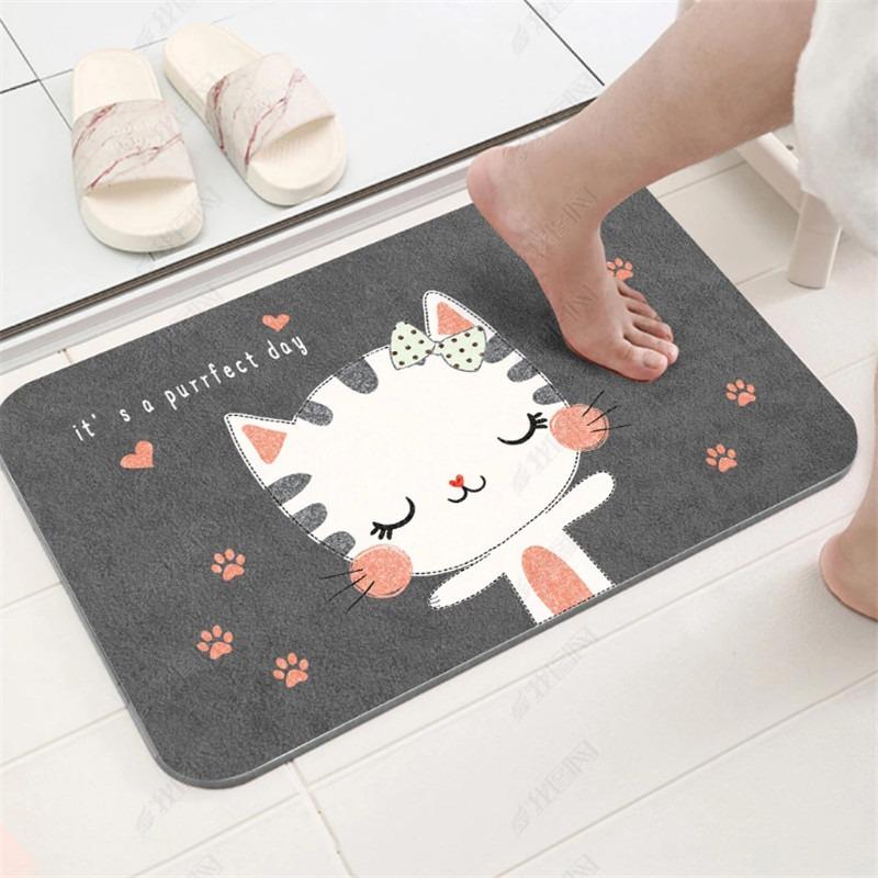 Cartoon Cat Calf Rabbit Floor Mat Bathroom Absorbent Foot Door Mat Anti Slip Decor Entrance Mat