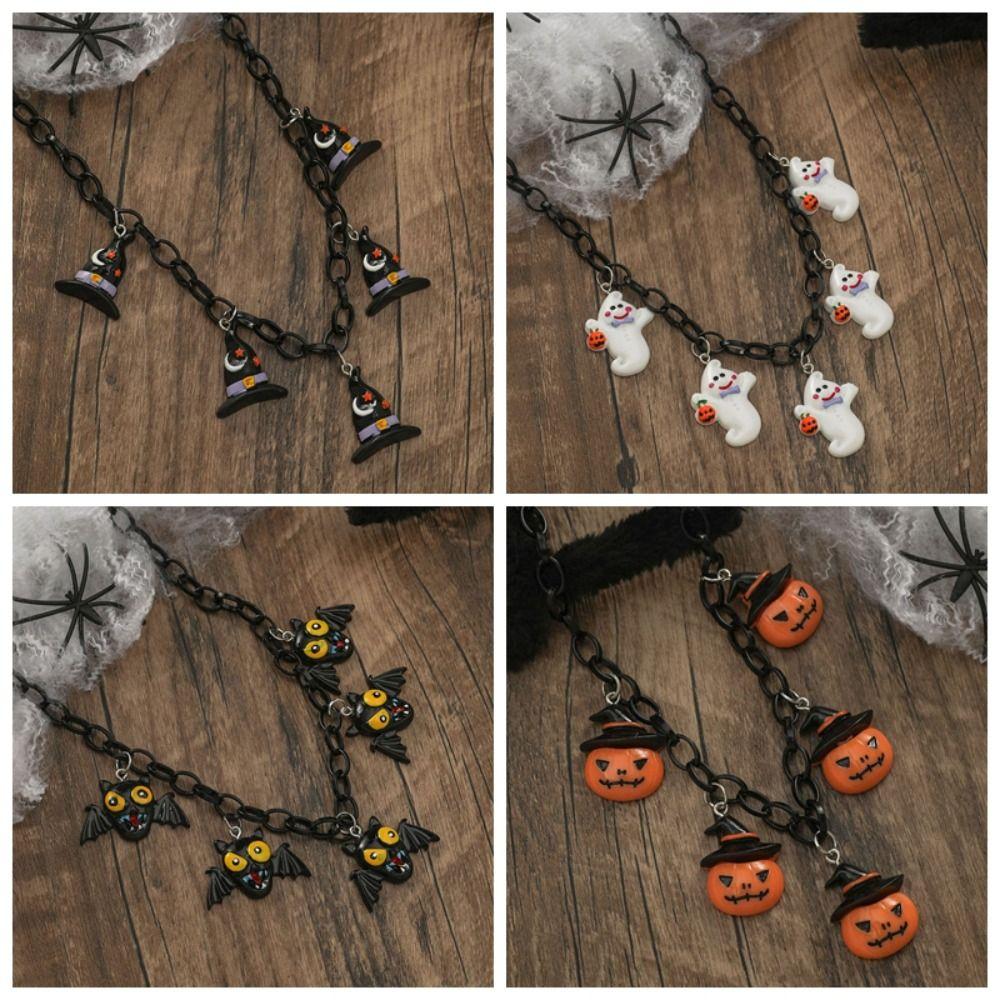 Resin Halloween Pumpkin Necklace Bat Halloween Jewelry Ghost Pendant Necklace  Ghost Festival