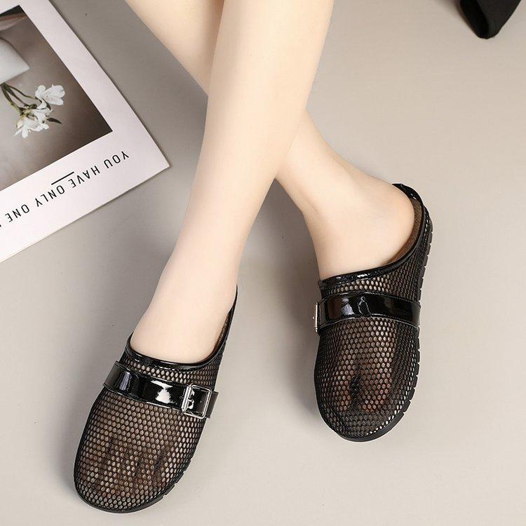 Summer outer wear mesh breathable bag head half slippers women's 2025 new one-pedal lazy shoes soft sole comfortable single shoes