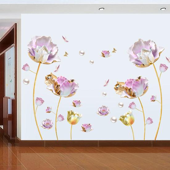3D Květinové Samolepky na Zeď Zlatý Tulipán Květinové Samolepky na Zeď pro Obývací Pokoj Ložnici TV Stěna Pozadí Dekor