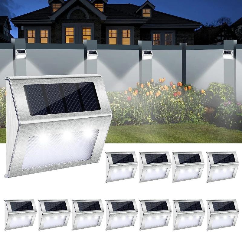 Solar Lights LED Stainless Steel Outdoor Deck Lights Solar Powered Waterproof Step Light for Outside Backyard Fen Stair