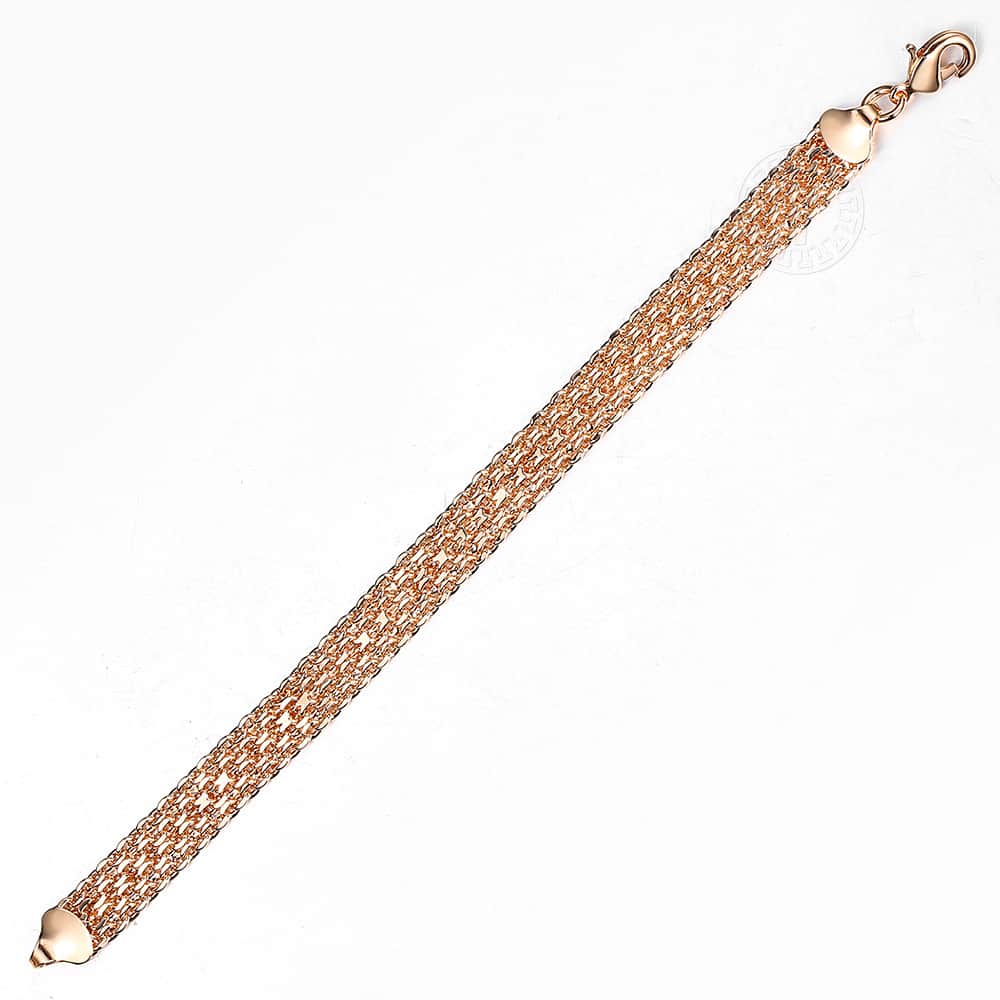 10MM 12MM Big Wide For Women Men Bracelet 585 Rose Gold Color Double Weaving Rolo Cable Curb Link Catenary Chain Jewelry CBB01