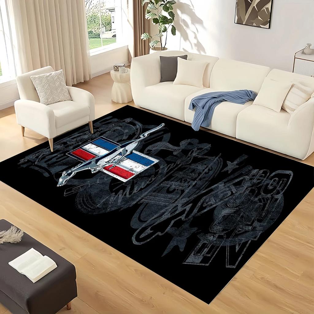 3D Mustang Racing Car Sign GTR Area Rug,Carpet Rug for Living Room Bedroom Sofa Doormat Decoration, Kids Play Non-slip Floor Mat