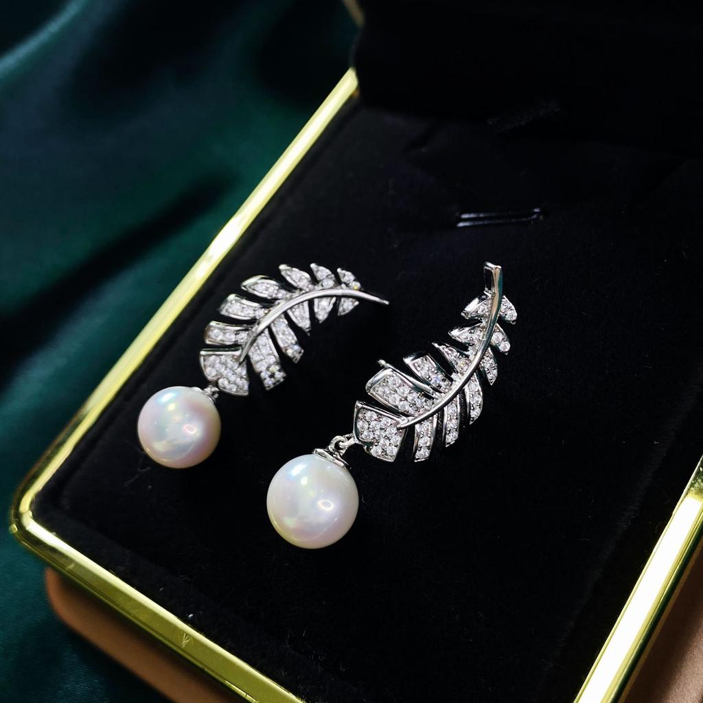 Gica Gema Natural Pearl Drop Earrings 925 Sterling Silver Unique Design Feather Shape Romantic Fine Jewelry Wedding Party Gifts New Trend