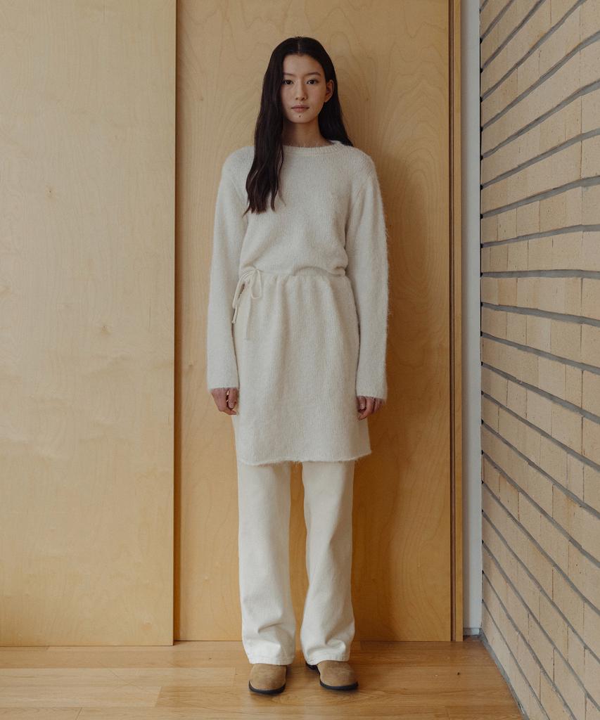 LAMINEZ Knit Layering Wrap Skirt Set - Ivory