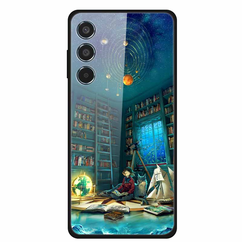 Glass Cellphone Case For Samsung Galaxy M35 Hard Plastic Back Cover For Samsung M 35 Flowers Painted Cases Fundas Shell Shield