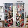 Festive Dogs Print Curtain Christmas Window Decor Polyester Fabric Holiday Home Set Of 2 Made With Rod Pocket Washable