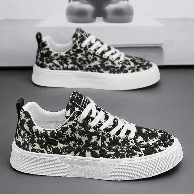 New trend casual heightening men's shoes men's spring printed canvas shoes fashionable and comfortable thick baseplate shoes