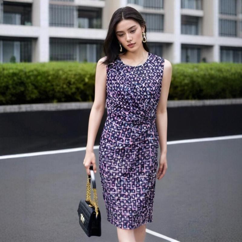 

Print Vest Dress Chubby Girl Summer and Autumn Cheongsam Dress European and American plus Size Women s Clothes Slim Looking Commute Leisure 389 Purple White background basket XL