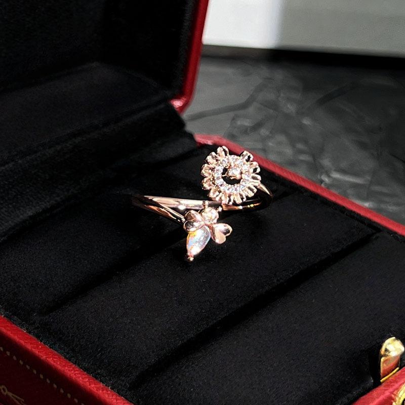 Light luxury sweet rose gold cat eye firefly fashion flower opening ring women's high sense niche versatile ring