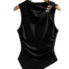 Simple Sleeveless Metal Ring Solid Color Thin Shirt Top Women