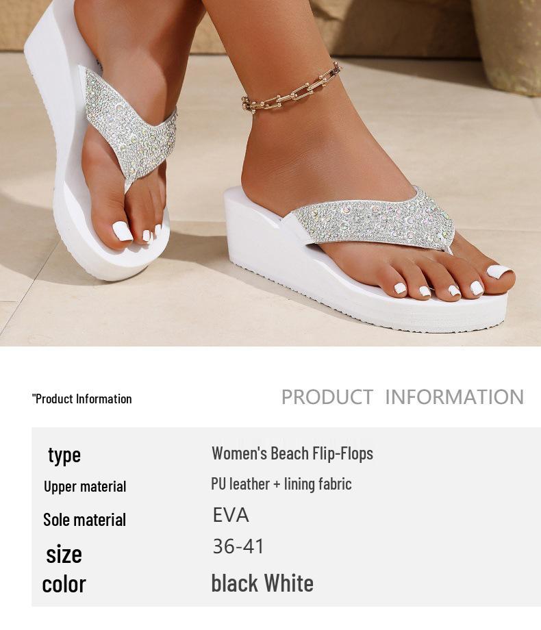 Papuci de damă cu toc pană cu strasuri: Sandale de plajă de vară