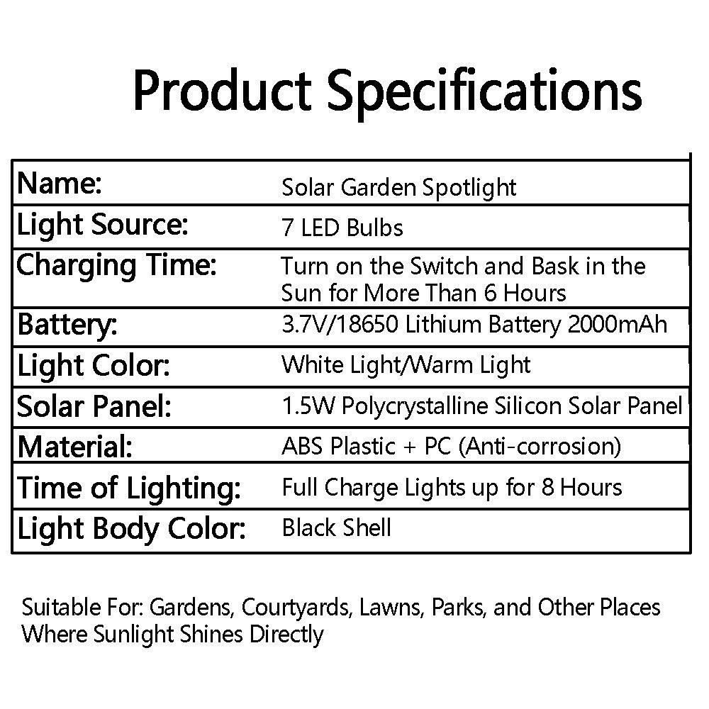7 LED Garden Solar Spotlight Solar Powered Solar Landscape Light 7 LED Solar Lawn Lamp  Patio Decor