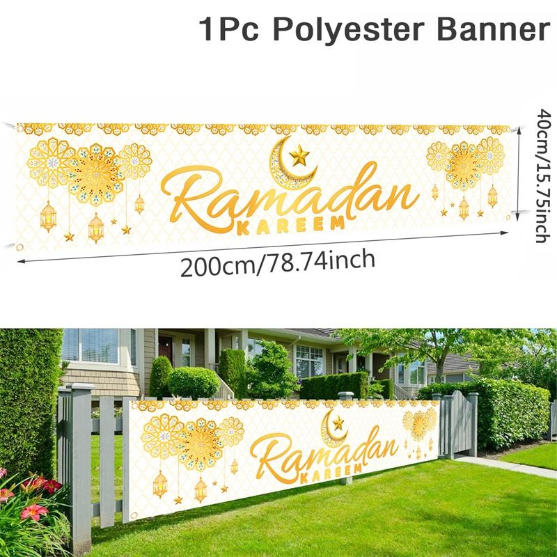 Eid Mubarak Backdrop Moon Star Castle Pattern Ramadan Decorations Banner for Home Islamic Muslim Party Supplies Eid Al-fitr Gift