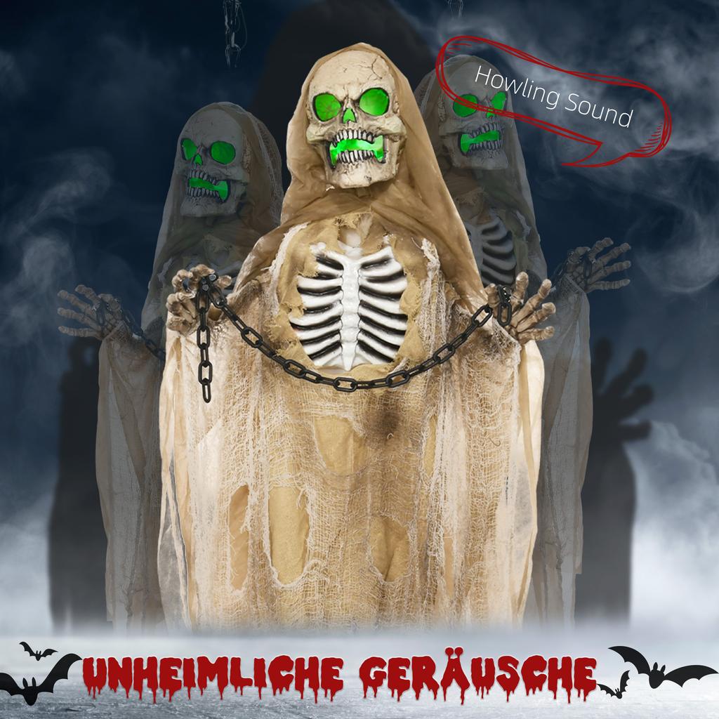6' Hanging Skeleton Ghost Halloween Animatronic, with Glowing Eyes and Chest
