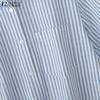 ZANZEA Women Turn Down Collar Summer Short Sleeve Stripe Blouse