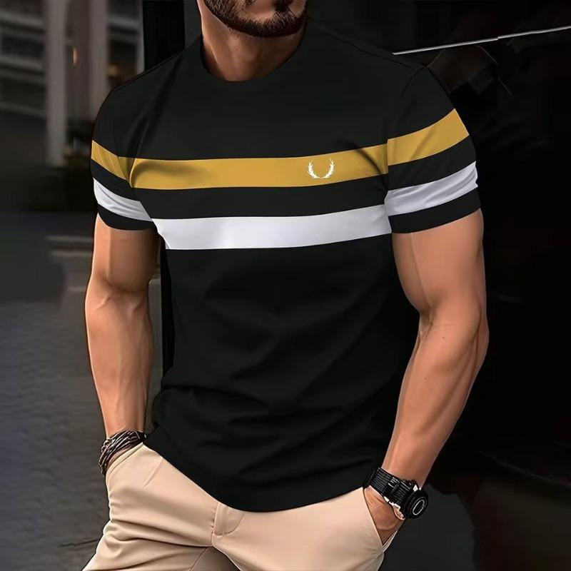 Herren 3D-Druck T-Shirt Streifenmuster Druck Kurzarm Rundhalsausschnitt Pullover Lässiges Oberteil