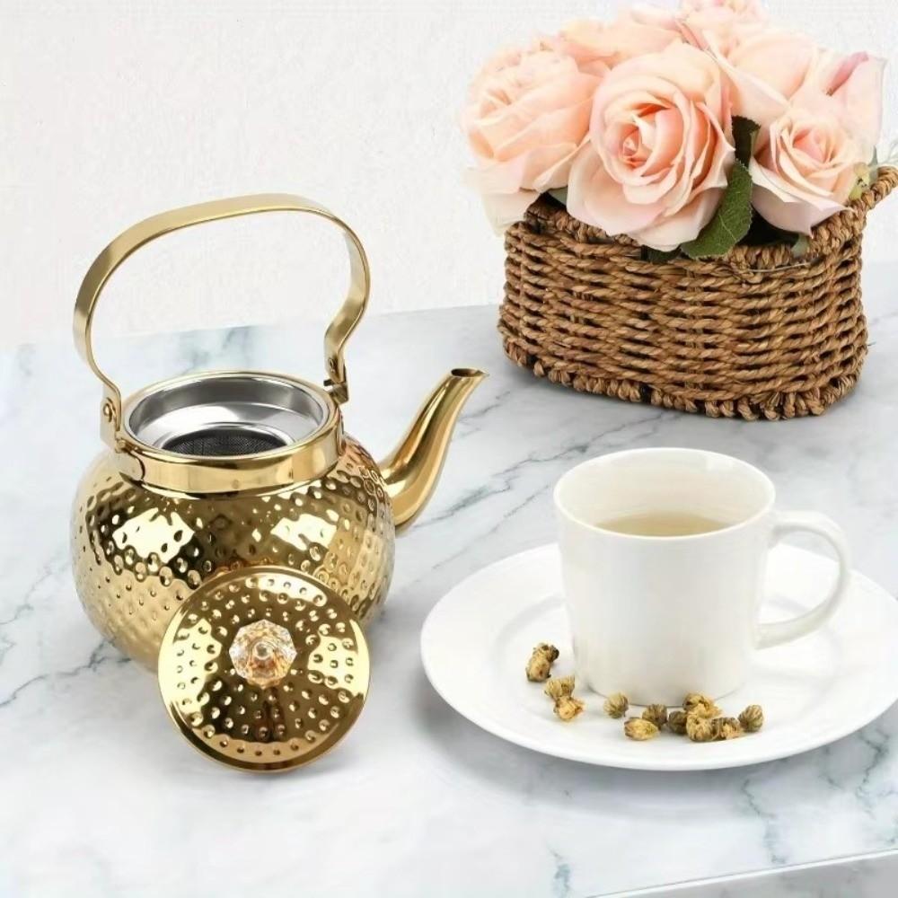 Thickened Hammered Tea Kettle with Strainer Coffee Pot Portable Loose Leaf Teapot  Office