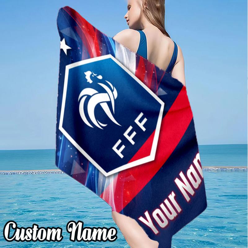 Custom Name France National Football Beach Towel, Quick-Dry & Lightweight, Beach Blanket, Perfect for Beach, Pool, Yoga, Or Camping, Gifts