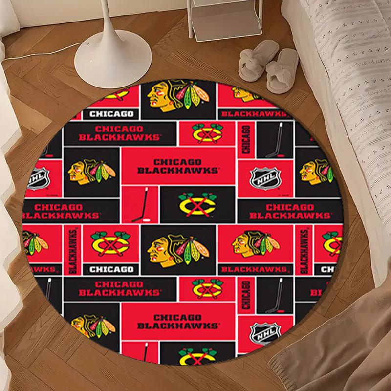 Chicago Hockey Round Rug for Livingroom,Bedroom, Palyroom, Chair Rug, Area rug, Circle Carpet, Large Size Decor Fan Christmas gift