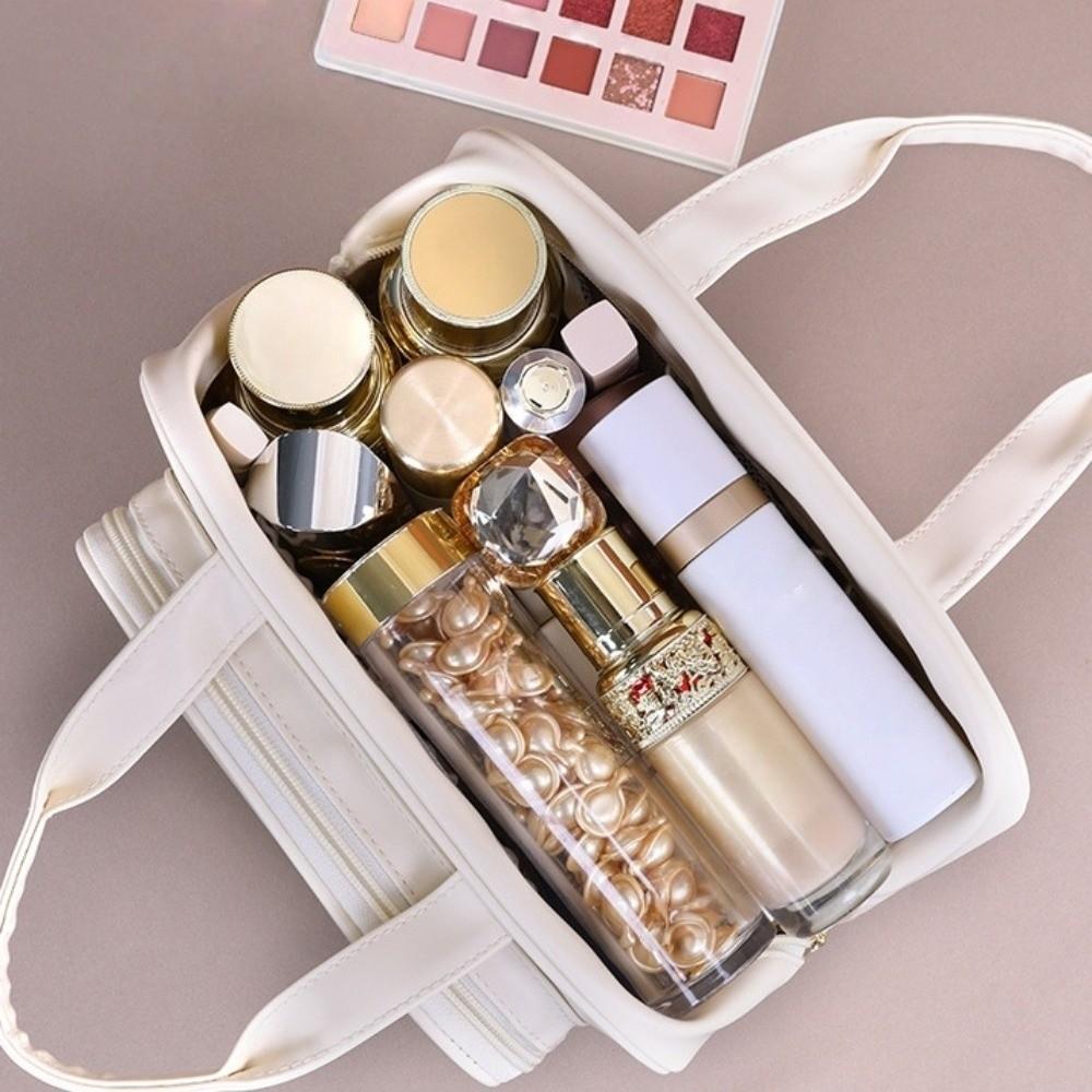 Fashion Storage Makeup Bag Portable Handle Cosmetic Container Multifunctional PU Leather Travel Wash Pouch Trips