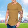 Letni T-shirt Męski Moda Dziurawy Postarzany Fitness T-shirt Krótki Rękaw Jednolity Slim Fit Hip Hopowy T-shirt Yasheng