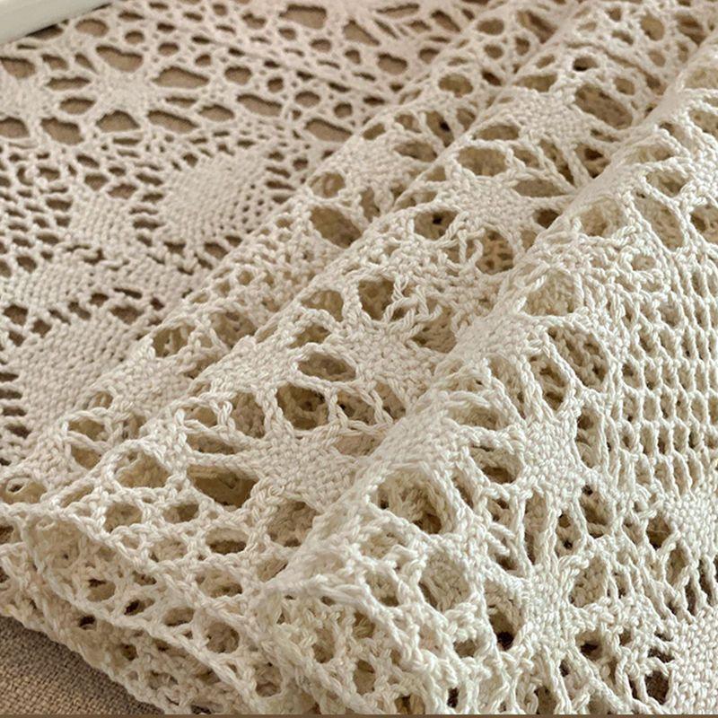 Handcrafted Floral Lace Polyester Tablecloth, Square French Vintage Lace Edge Design for Dining, Coffee Table & Party Decor