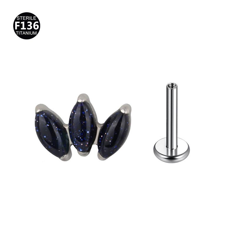 F136 Titanium Marquise Agate Piercing Jewelry, 1.0/1.2 Gauge - Lip Ring & Ear Cartilage Stud.