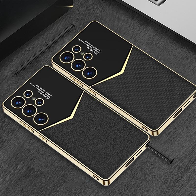 GKK Is Suitable for Samsung S25Ultra Carbon Fiber Mobile Phone Case Jazz Electroplated Plain Leather S25plus Anti Fall Protection Case
