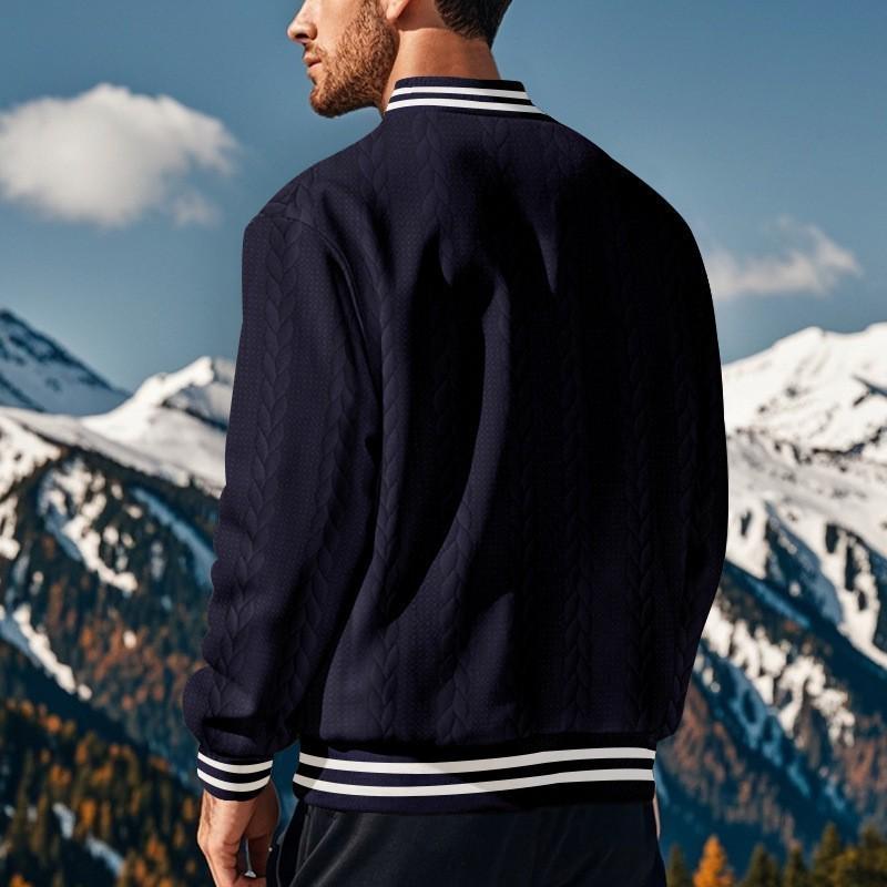 2024 Herren Jacquard Baseball-Cardigan – Einreihige, lässige einfarbige Jacke für Frühling & Herbst