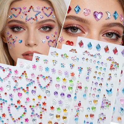 4pcs Assorted Colored Face Gem and Body Jewelry Rhinestone Stickers