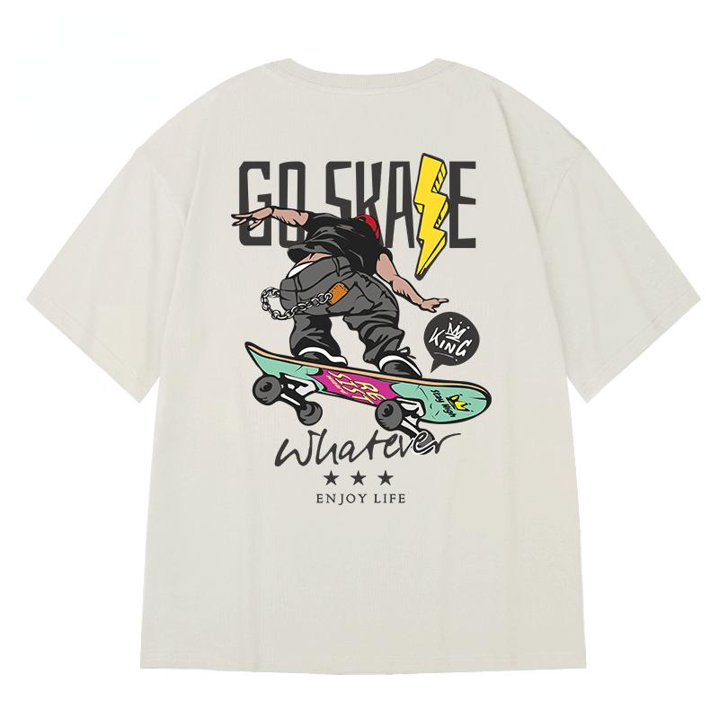 Trendy Boy Skateboard Print Crew Neck T-shirt 100% Cotton High Quality Fashion Top Spring Summer Trendy Casual Men