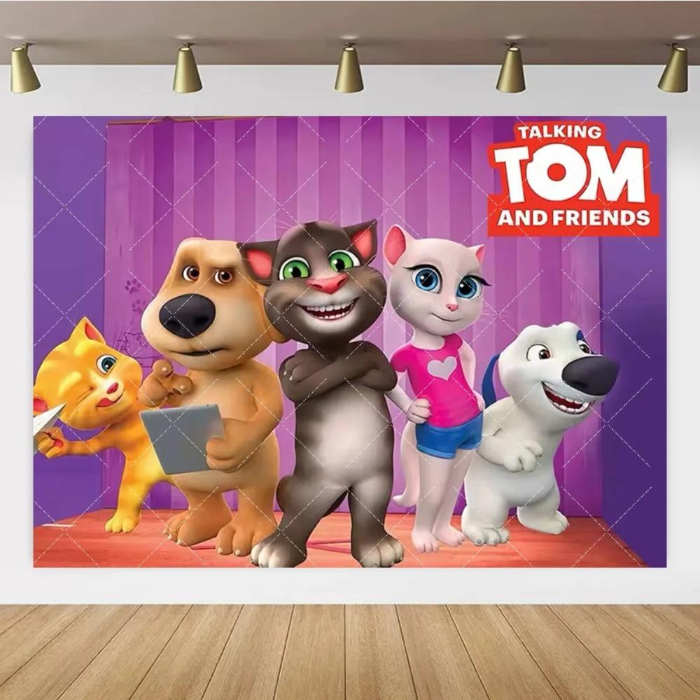 

Мультяшний Talking Tom та Друзі Фон для Дитячого Дня Народження Фотографічний Фон Милий Постер з Котом Фото Реквізит Дитячий Подарунок 270X180CM колір морської хвилі