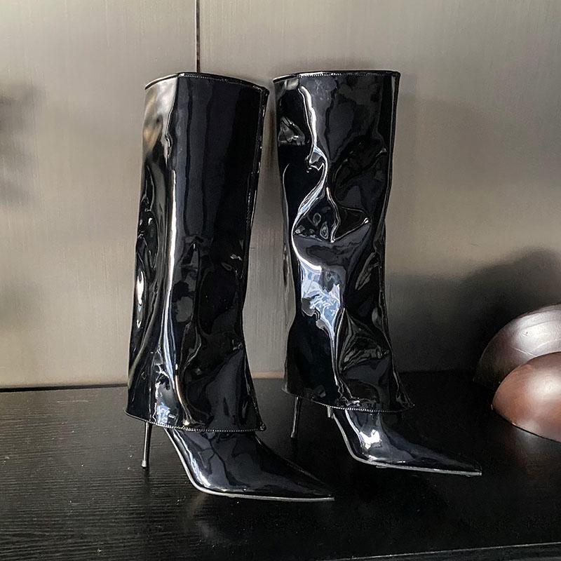 Mode Mode Moderne Damen Kniehohe Stiefel mit dünnen Absätzen Damen Slipper Schuhe Spitzschuh Damen Lange Stiefeletten Pumps Schuhe