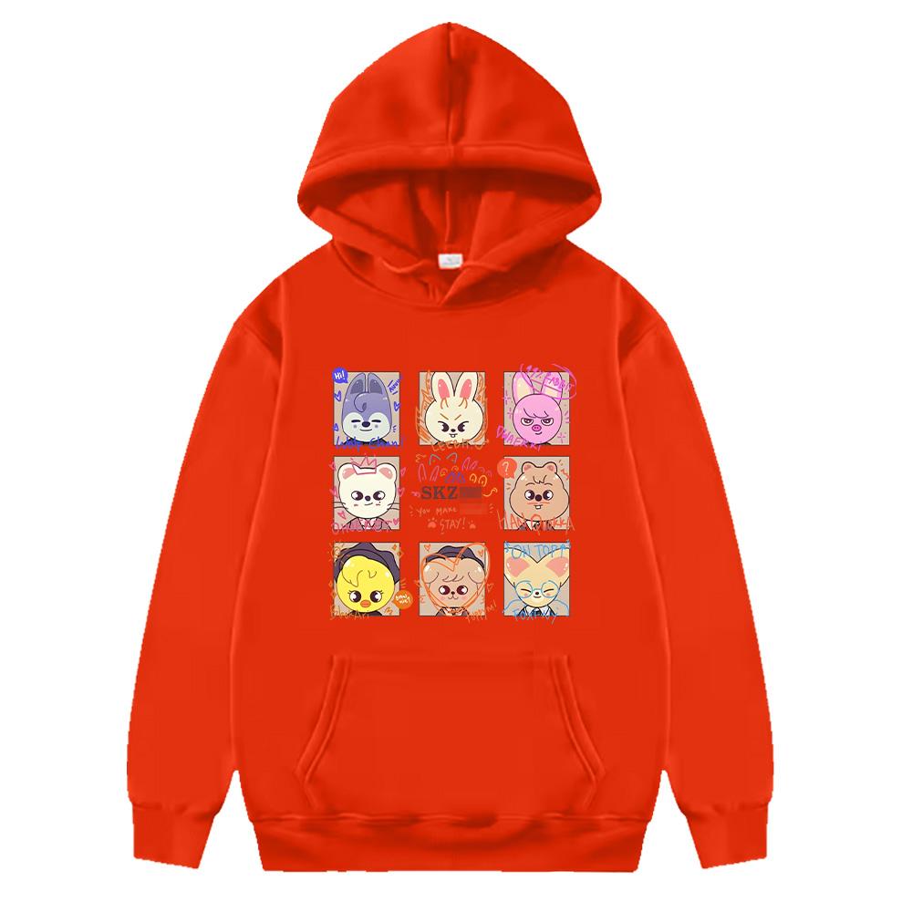 

KPOP SKZ Hoodies NEW Album 5-Star Pullovers Women Men Autumn Winter Long Sleeve Sweatshirt Kawaii Cartoon Print Casual Y2K Hoody XXXL помаранчевий