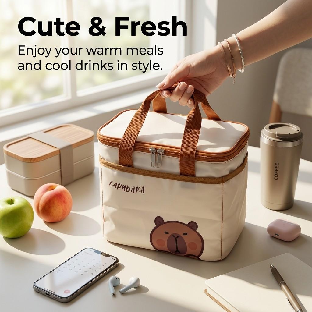 Cute Thermal Lunch Box Bag For Students Portable Large Capacity Insulated Food Container Storage Bag Waterproof Oxford Handbag