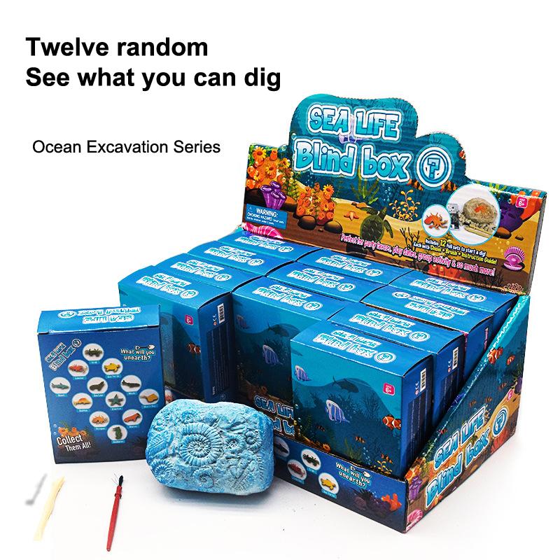 Ocean Animal Gemstone Dig Kit Kid Archaeological Excavation Gemstones Toy Toddler Science Kit Educational Handmade Toys