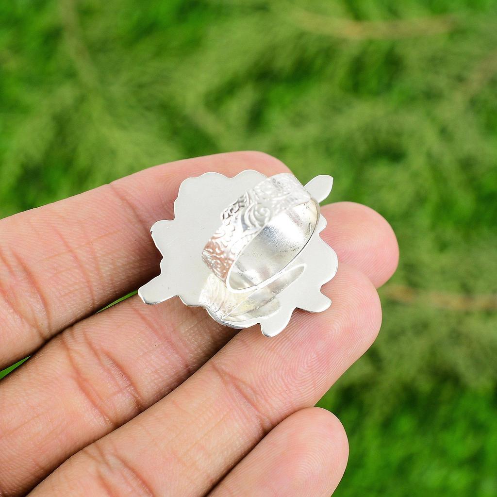 925 Silver Natural African Amethyst Multi Stone Flower Adjustable Ring