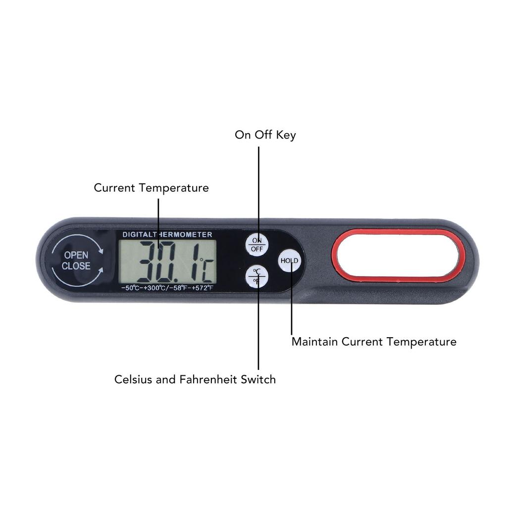 Digitales Lebensmittelthermometer Schnell ablesbar Genau Klappbar Lebensmittel BBQ Grill Kochtemperaturmesser mit Batterie